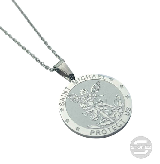 600103986 Collar Acero Medalla San Miguel 25 mm Cadena 42+5 Cms