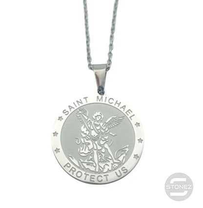 Collar Acero Medalla San Miguel 25 mm Cadena 42+5 Cms - stonez