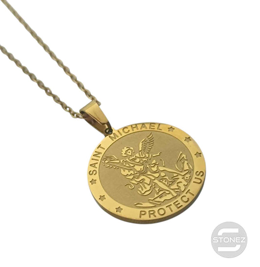 600103987 Collar Acero Dorado Medalla San Miguel 25 mm Cadena 42+5 Cms