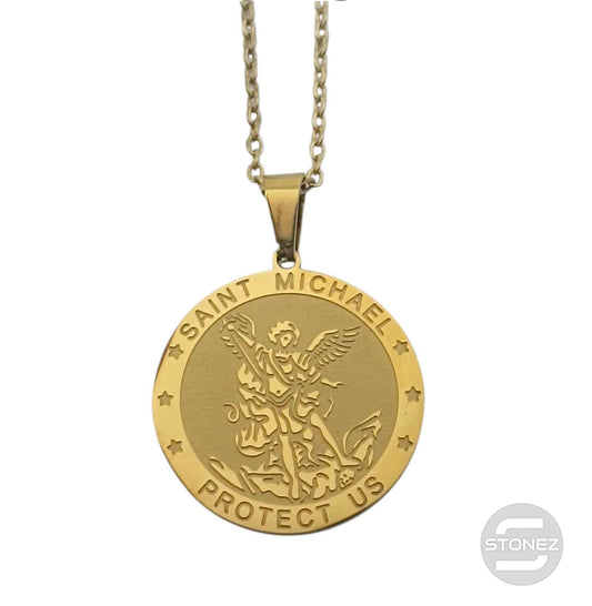 600103987 Collar Acero Dorado Medalla San Miguel 25 mm Cadena 42+5 Cms