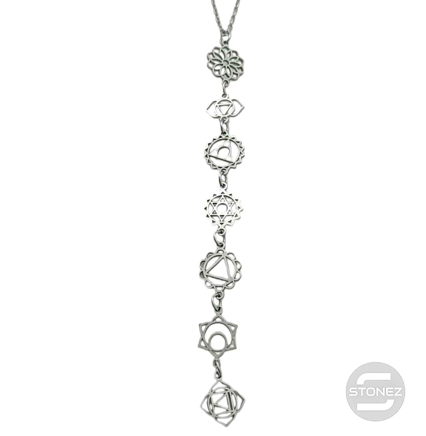 600103992 Collar Acero Simbolos 7 Chakras Cadena 42+5 Cms