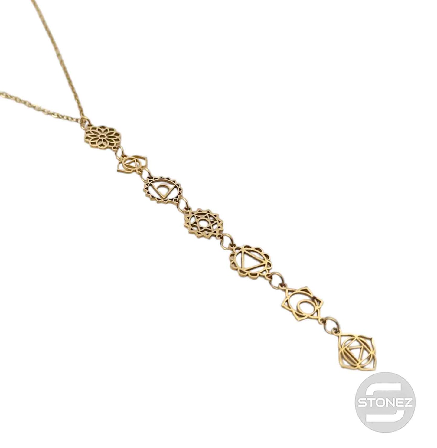 600103993 Collar Acero Dorado Simbolos 7 Chakras Cadena 42+5 Cms