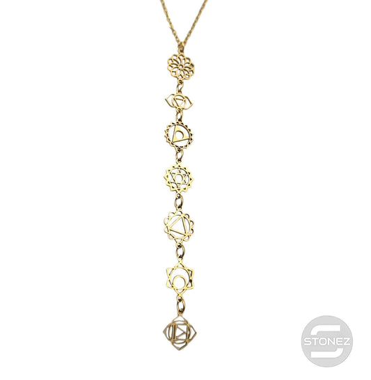 600103993 Collar Acero Dorado Simbolos 7 Chakras Cadena 42+5 Cms