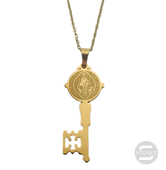 600103995 Collar Acero Dorado Llave San Benito 41 mm Cadena 42+5 Cms