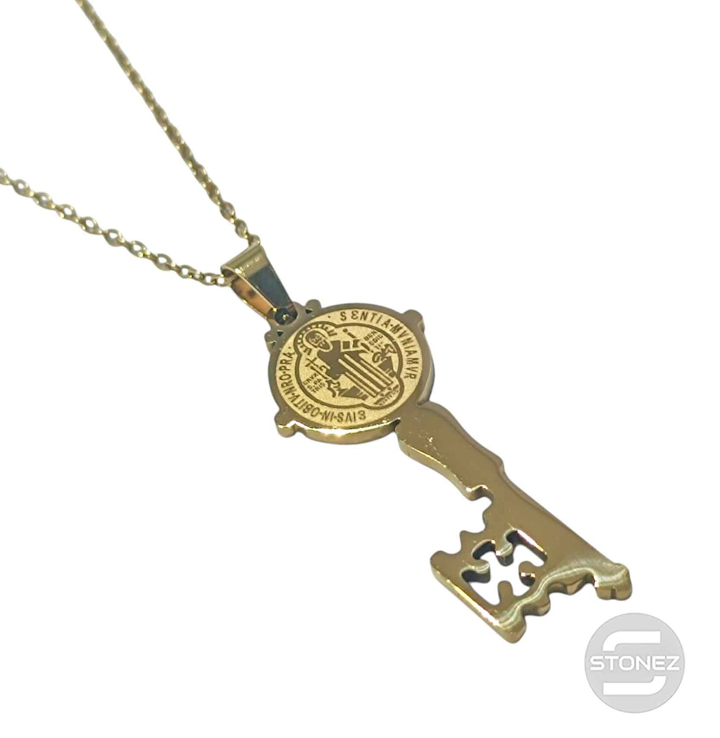 600103995 Collar Acero Dorado Llave San Benito 41 mm Cadena 42+5 Cms