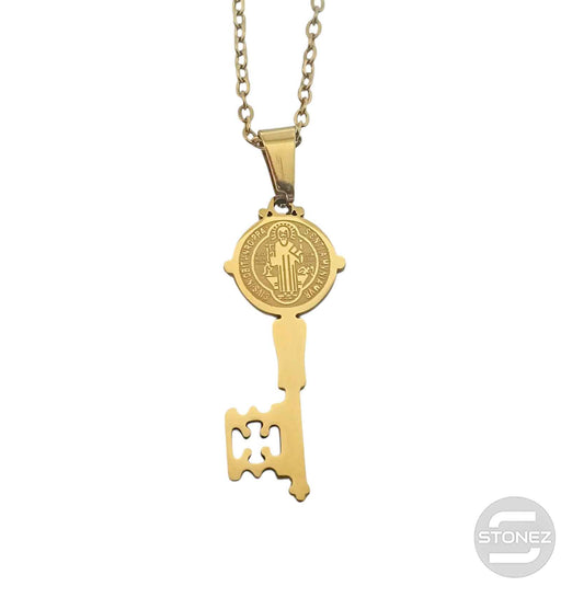 600103997 Collar Acero Dorado Llave San Benito 30 mm Cadena 42+5 Cms
