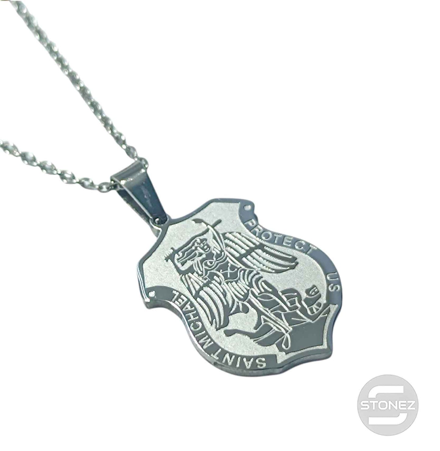 600104000 Collar Acero Medalla San Miguel 25 mm Cadena 42+5 Cms