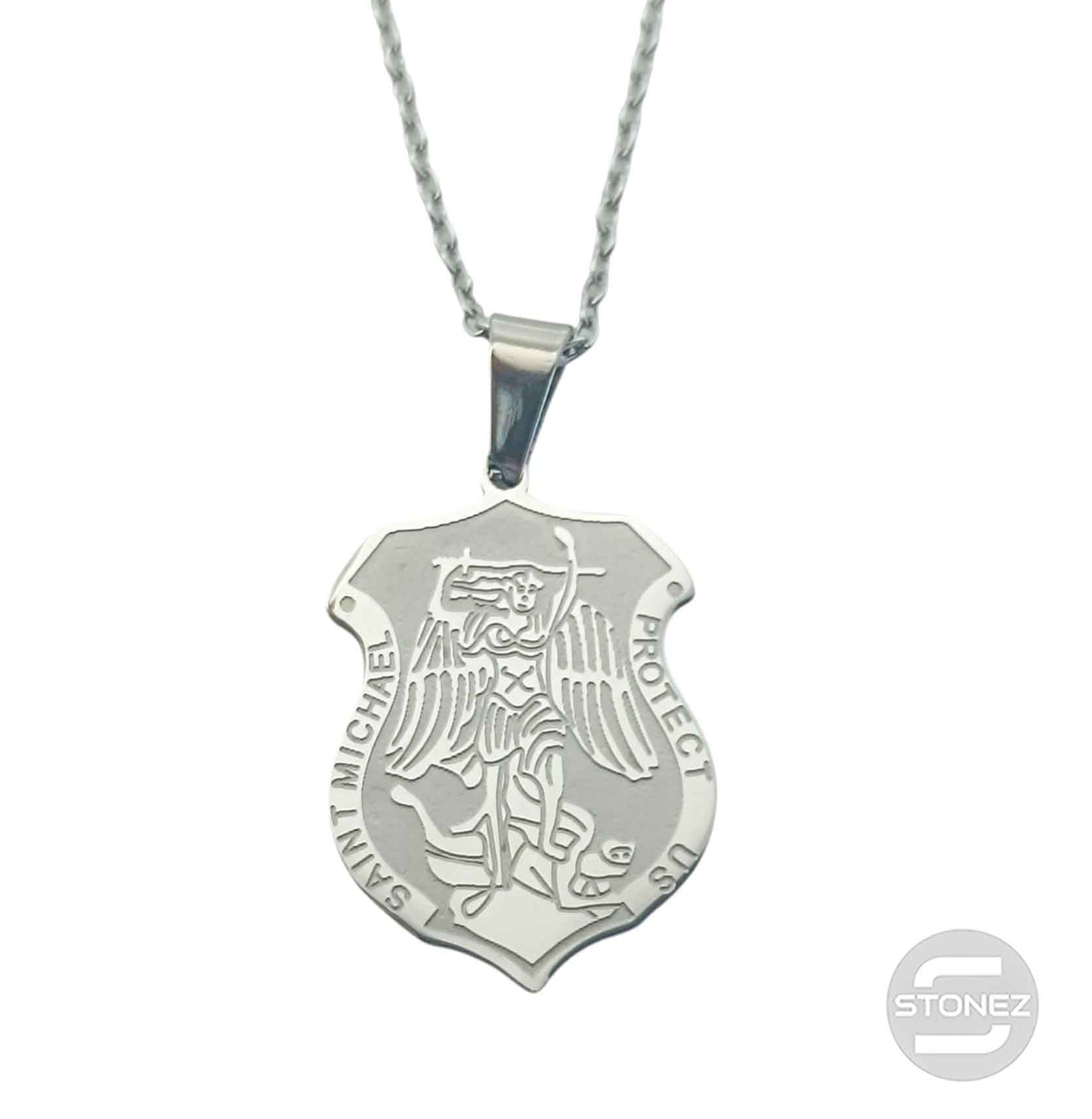 600104000 Collar Acero Medalla San Miguel 25 mm Cadena 42+5 Cms