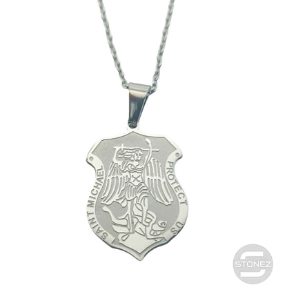 600104000 Collar Acero Medalla San Miguel 25 mm Cadena 42+5 Cms