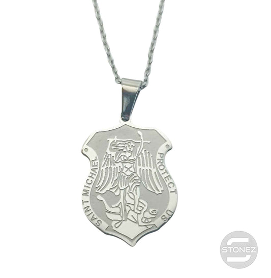 600104000 Collar Acero Medalla San Miguel 25 mm Cadena 42+5 Cms