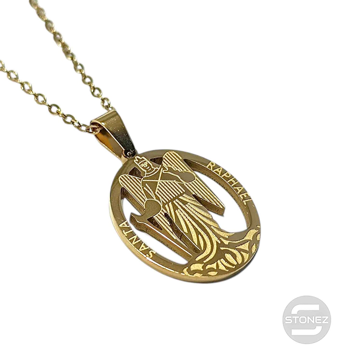 600104003 Collar Acero Dorado San Rafael 25 mm Cadena 42+5 Cms