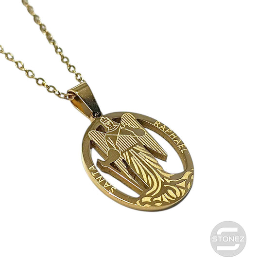 600104003 Collar Acero Dorado San Rafael 25 mm Cadena 42+5 Cms