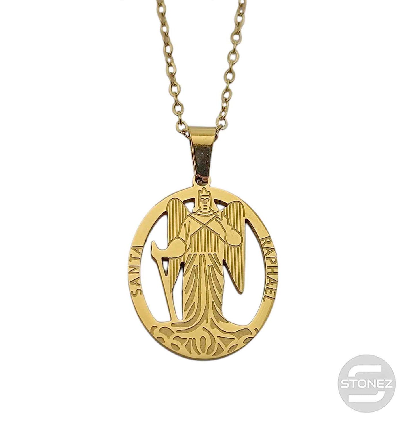 600104003 Collar Acero Dorado San Rafael 25 mm Cadena 42+5 Cms