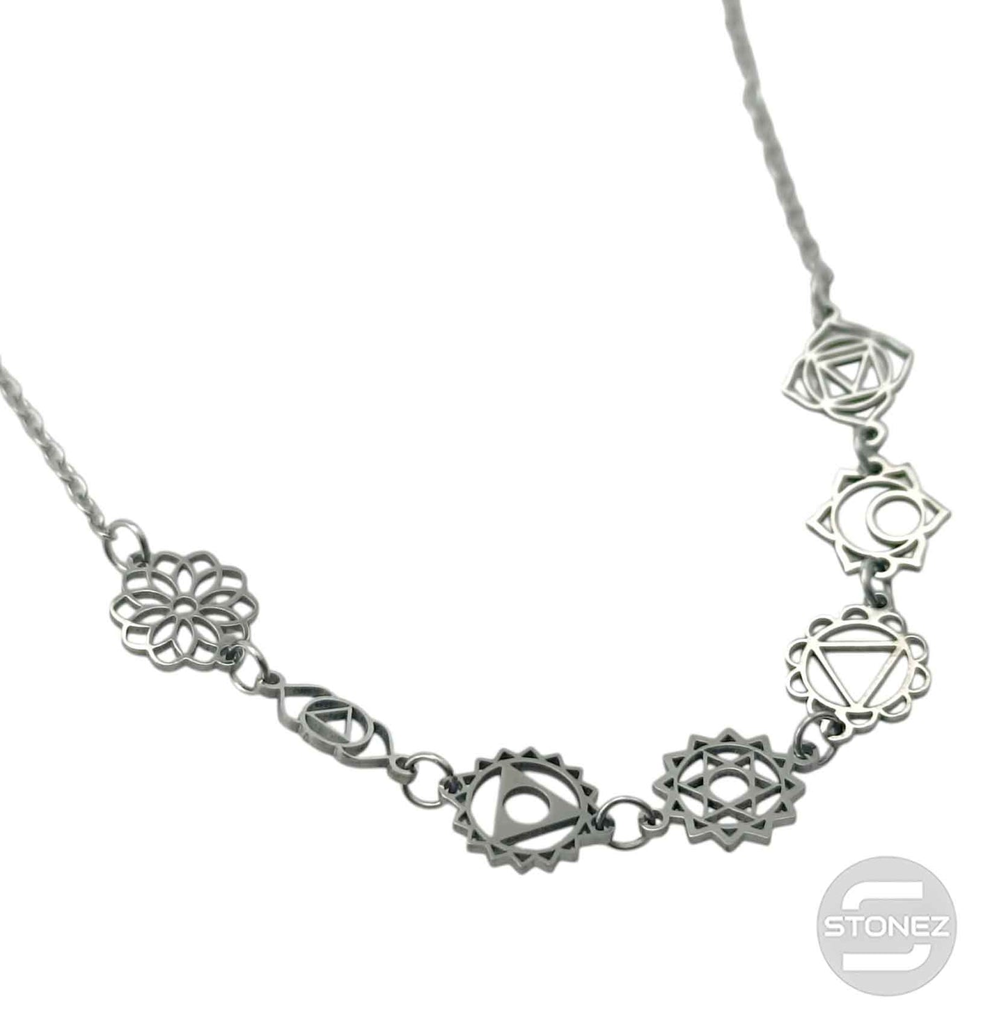 600104004 Collar Acero Simbolos 7 Chakras 40 cms