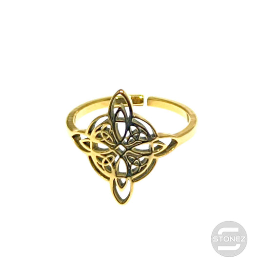 Anillo Acero Dorado Adaptable Nudo De Brujas