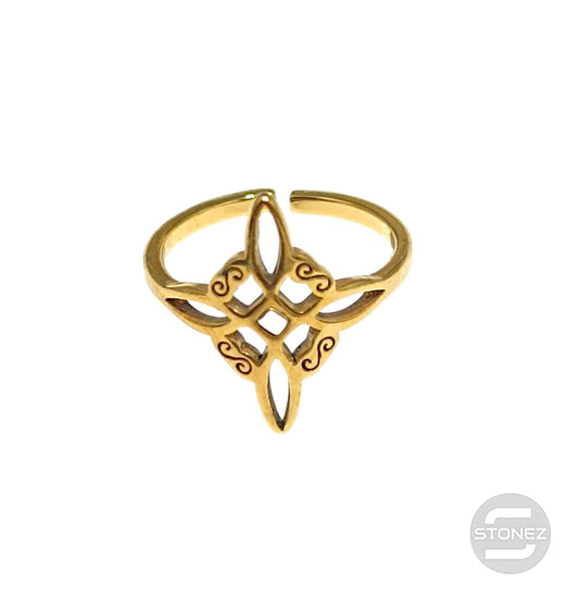 Anillo Acero Dorado Adaptable Nudo De Brujas