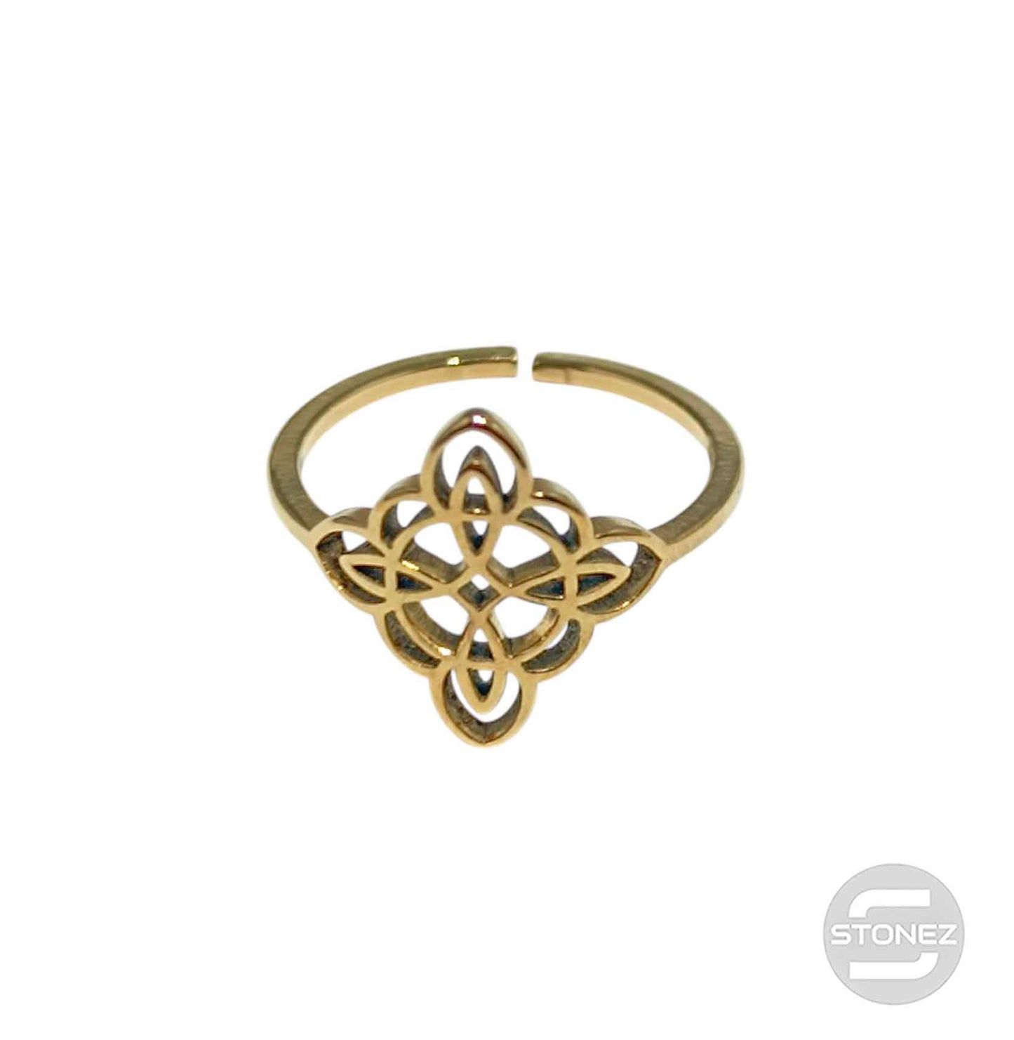 Anillo Acero Dorado Adaptable Nudo De Brujas