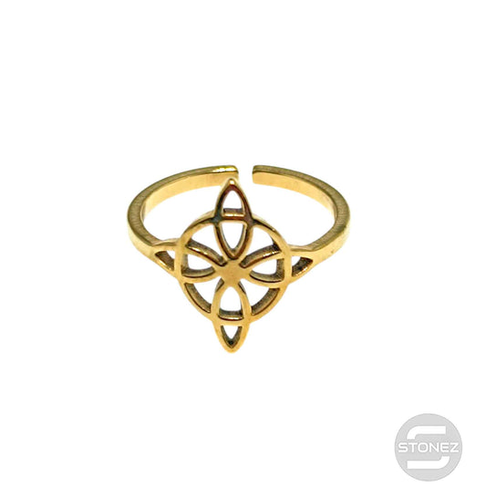Anillo Acero Dorado Adaptable Nudo De Brujas