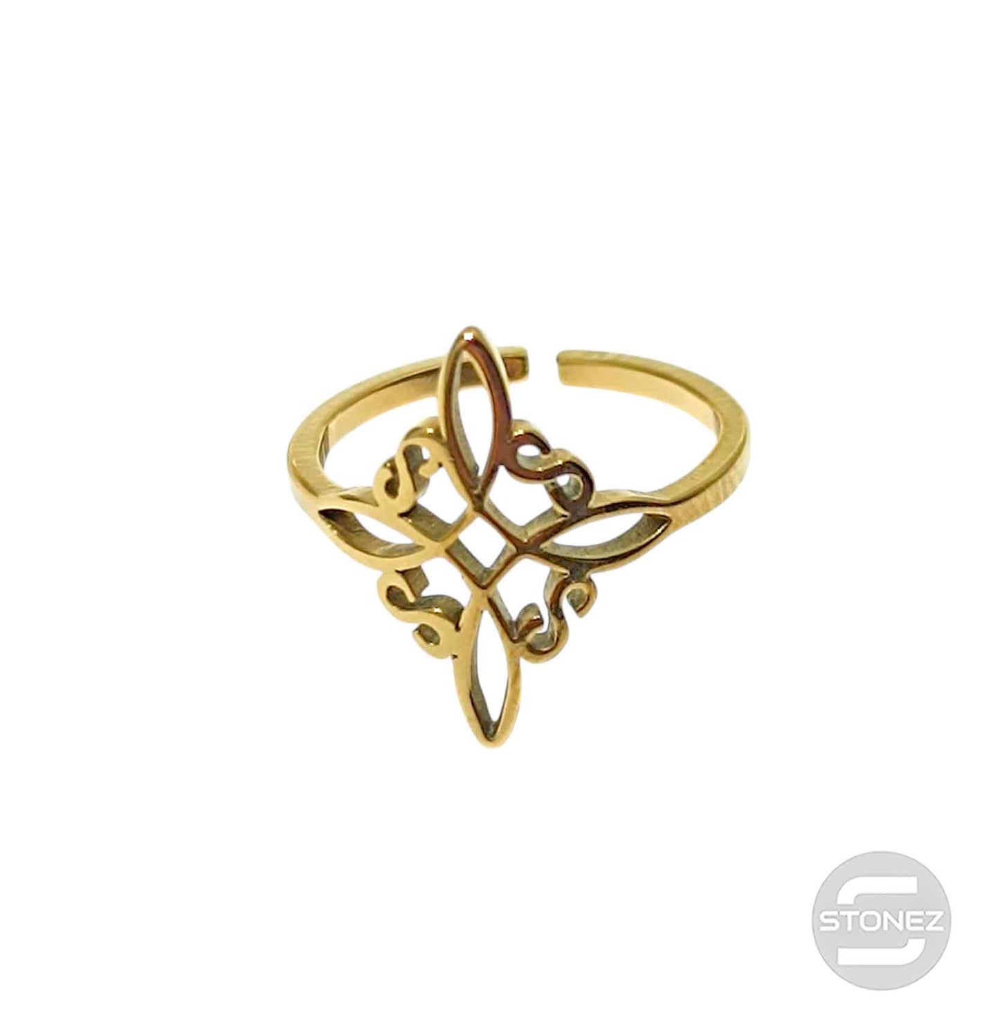 Anillo Acero Dorado Adaptable Nudo De Brujas