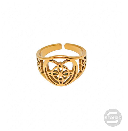 Anillo Acero Dorado Adaptable Nudo De Brujas