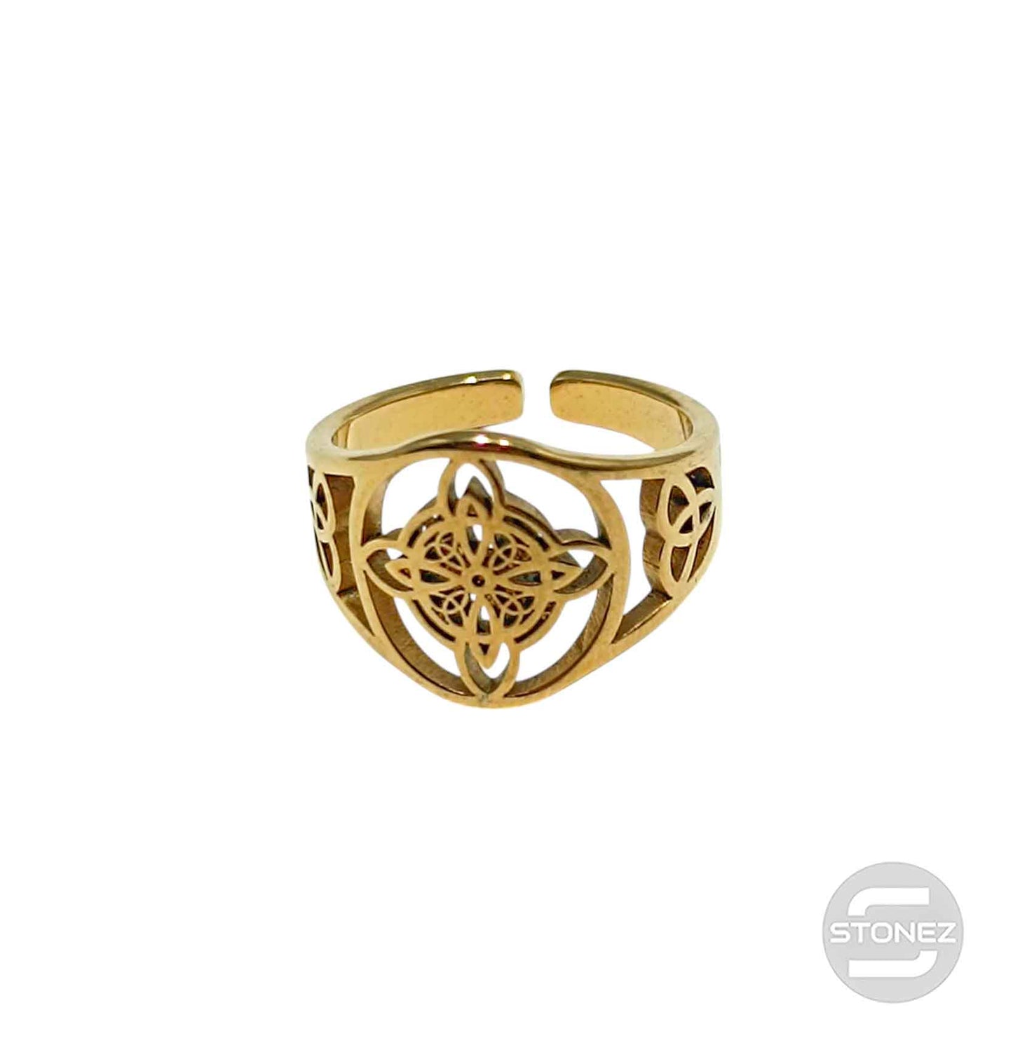 Anillo Acero Dorado Adaptable Nudo De Brujas