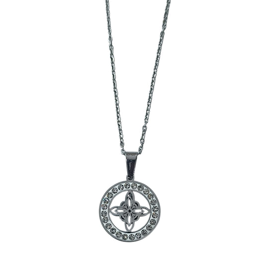 Collar Acero Nudo De Bruja Con Circonita Cadena 42+5 Cms