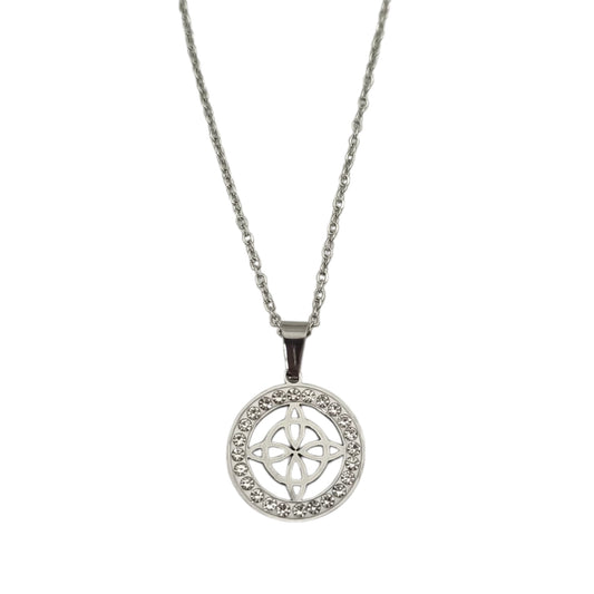 Collar Acero Nudo De Bruja Con Circonita Cadena 42+5 Cms