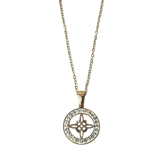 Collar Acero Dorado Nudo De Bruja Con Circonita Cadena 42+5 Cms