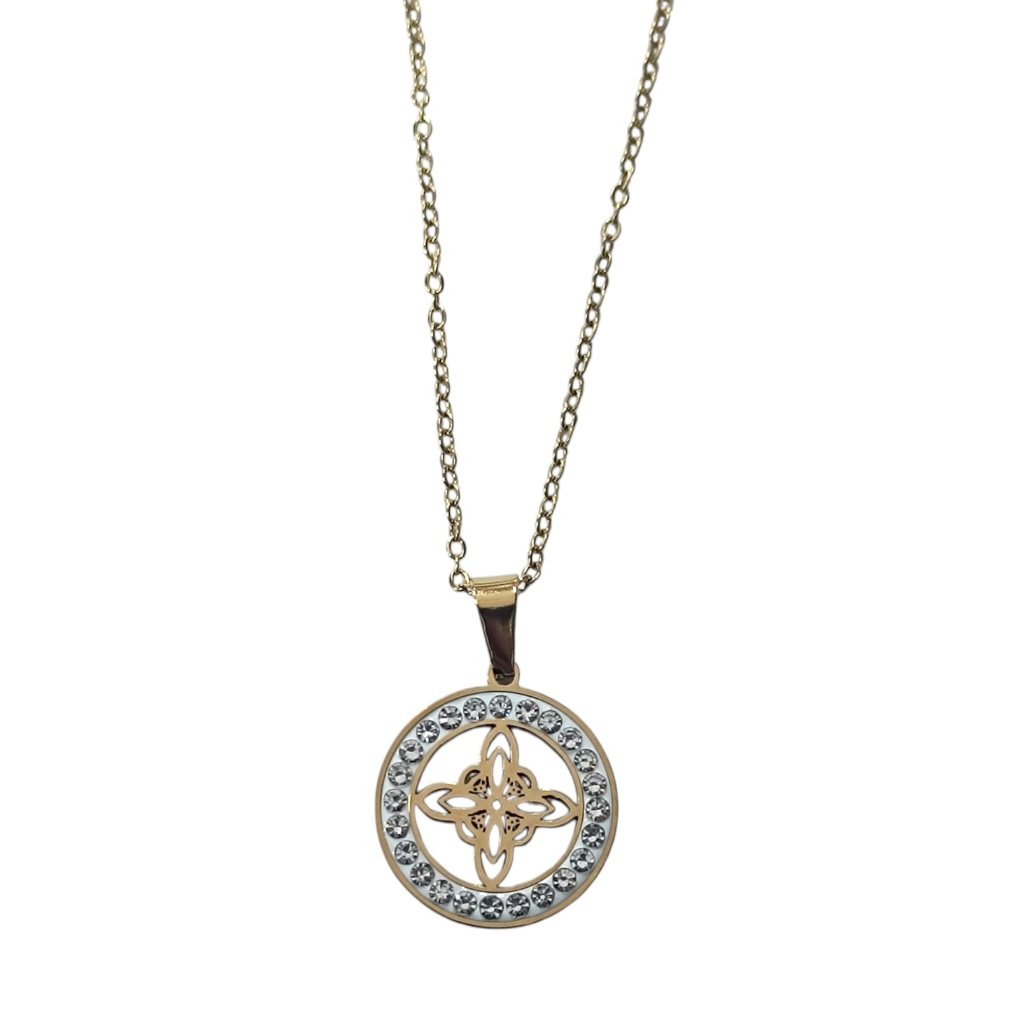 Collar Acero Dorado Nudo De Bruja Con Circonita Cadena 42+5 Cms