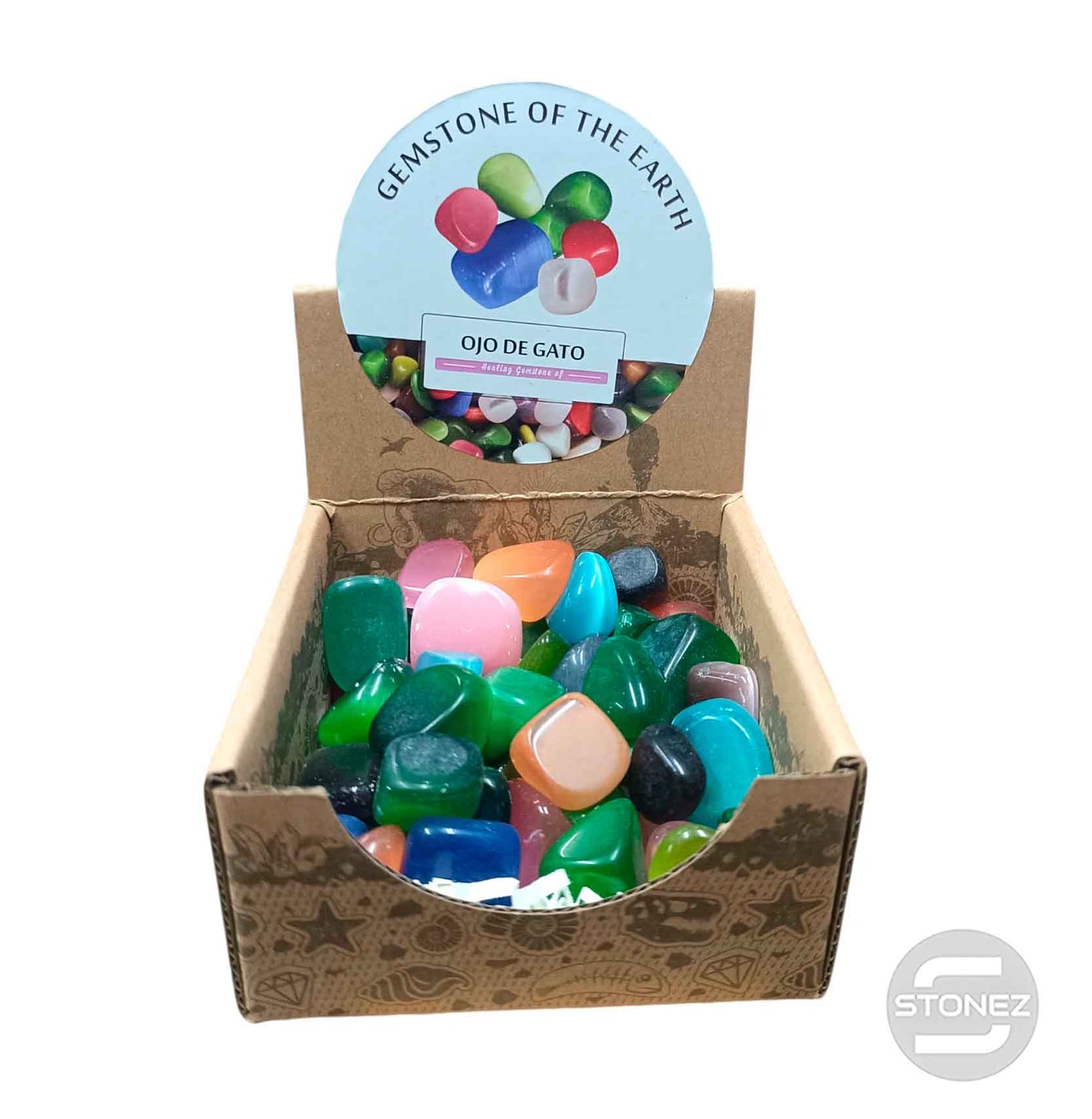 600104070 Caja Canto Rodado OJO DE GATO MULTI 500 gramos Tamaños Surtido Desde 2 Hasta 3 cms Aprox) El total de las piezas puede Variar