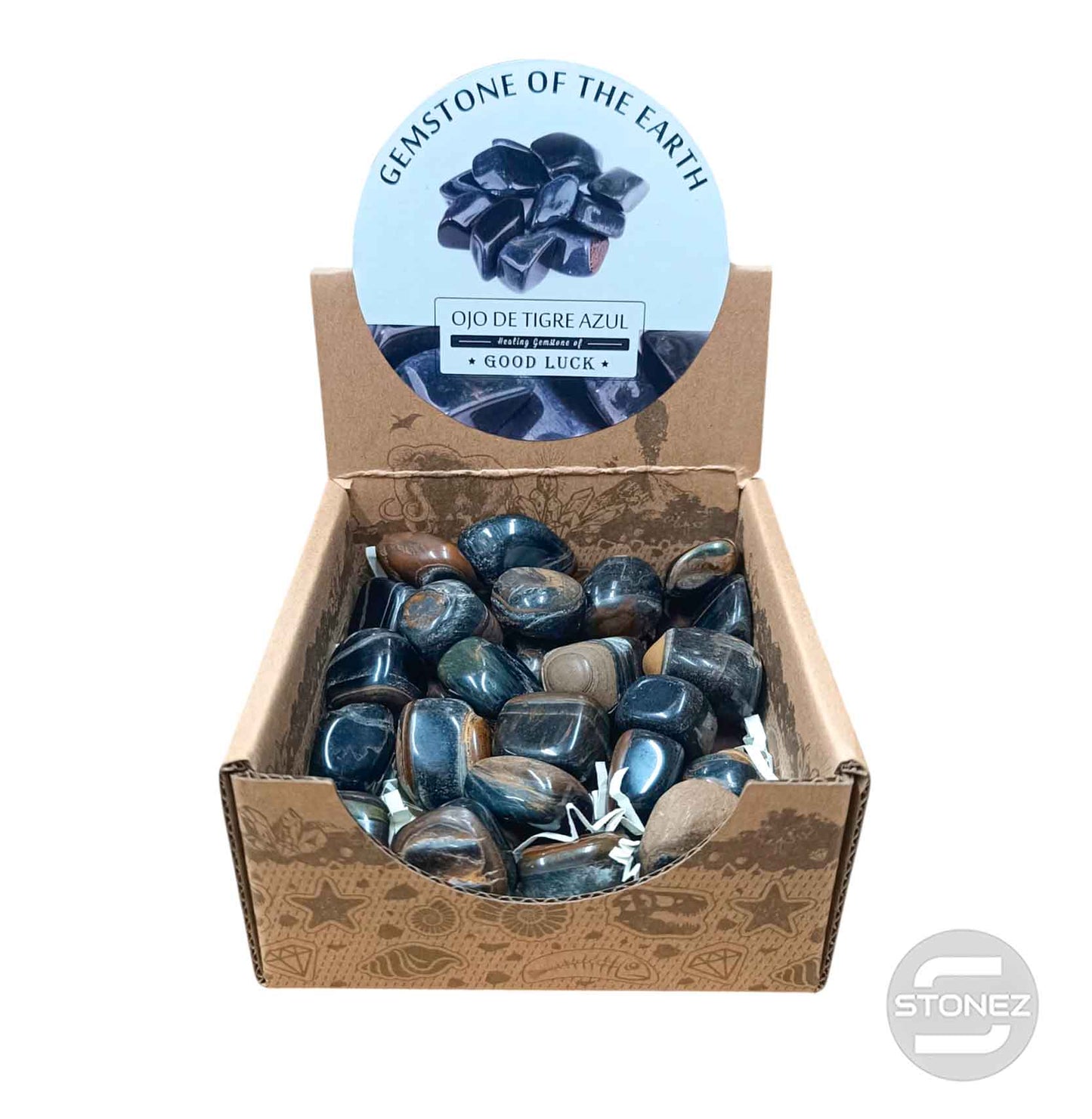 600104070 Caja Canto Rodado OJO TIGRE OSCURO 500 gramos Tamaños Surtido Desde 2 Hasta 3 cms Aprox) El total de las piezas puede Variar