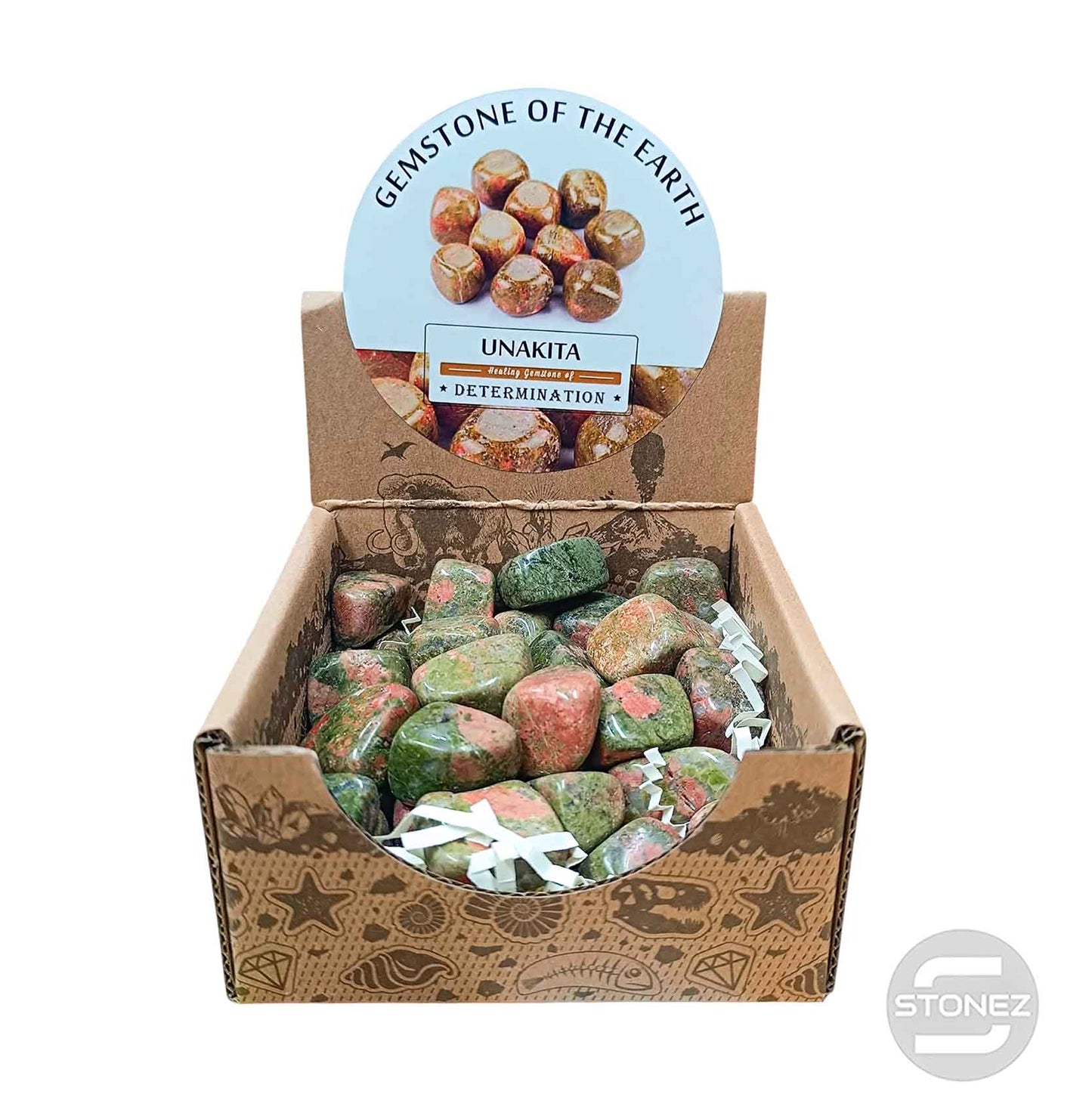 600104070 Caja Canto Rodado Unakita 500 gramos Tamaños Surtido Desde 2 Hasta 3 cms Aprox) El total de las piezas puede Variar