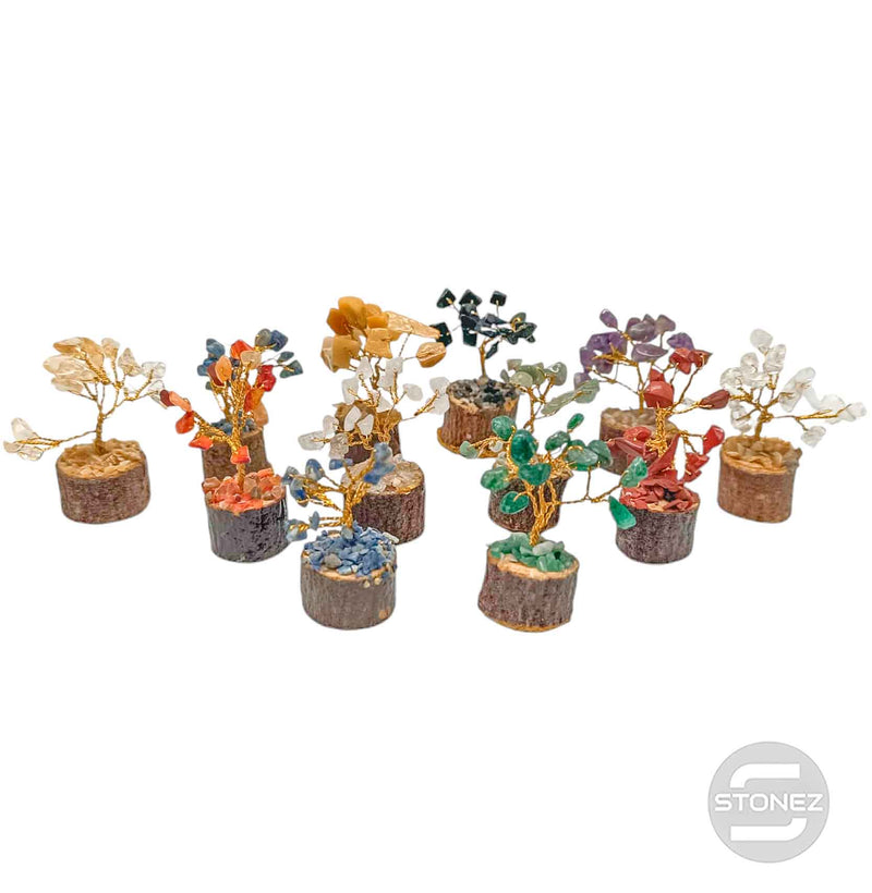 Cargue la imagen en el visor de la galería, 600201473-02 Juego 12 Unidades Mini Àrbol Bonsai Alambre Dorado piedras chip Surtidos 6 Cms Aprox
