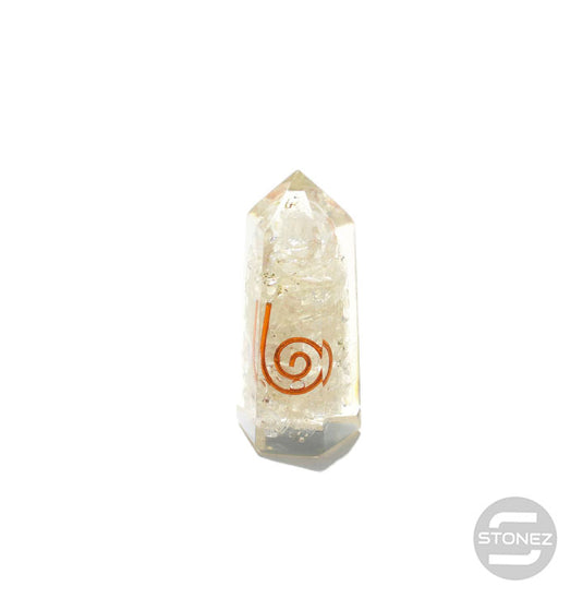 600201610-01 Obelisco Orgonita Cuarzo Blanco Y espiral 5 Cms Aprox.