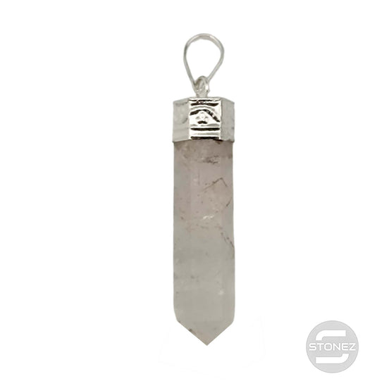 600201691-01 Colgante Punta Piedra Natural Cuarzo Blanco 3 Cms Aprox Engarzado En Metal