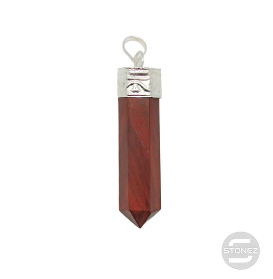 600201691-15 Colgante Punta Piedra Natural Jaspe Rojo 3 Cms Aprox Engarzado En Metal