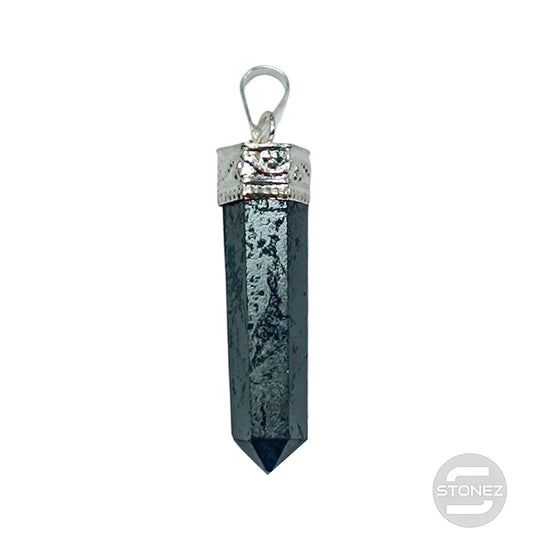 600201691-39 Colgante Punta Piedra Natural Hematite 3 Cms Aprox Engarzado En Metal