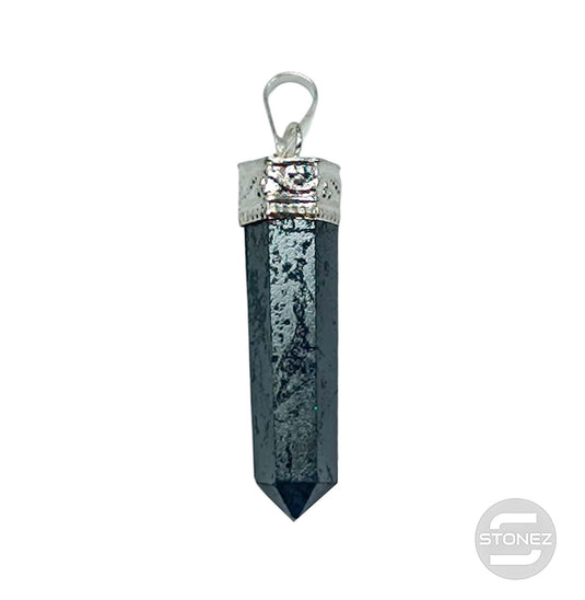 600201691-39 Colgante Punta Piedra Natural Hematite 3 Cms Aprox Engarzado En Metal