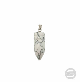 600101818 Colgante Piedra Howlite En Forma De Bala 3 Cms Aprox Engarzado En Metal