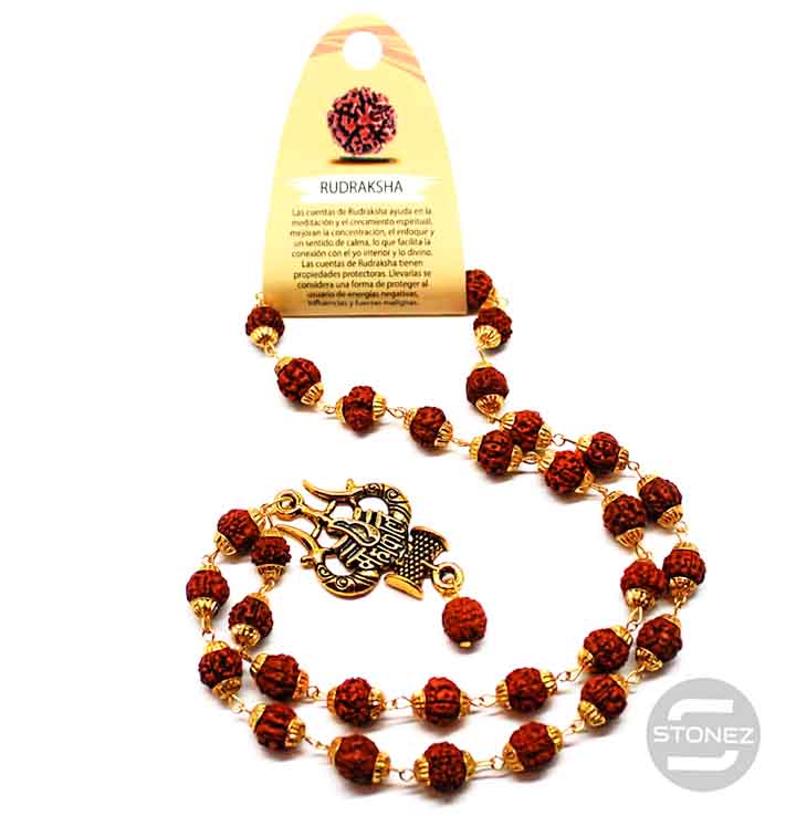 Load image into Gallery viewer, 600301492-05 Collar Rudra Con DIje Simbolo Trishul / Shankh y Damru Bola 10 mm.
