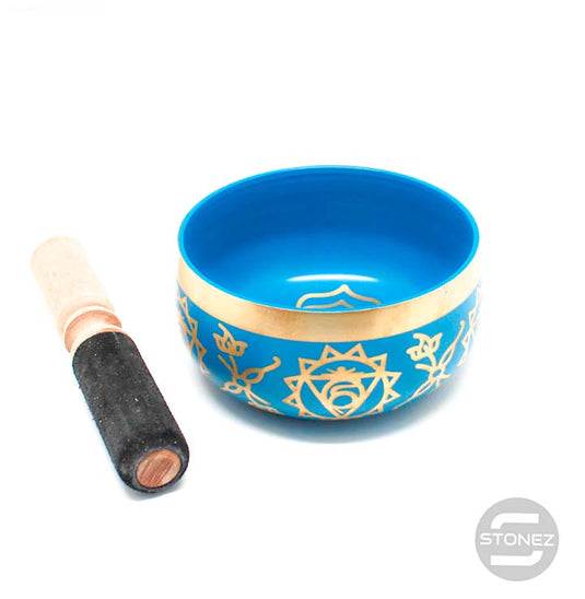 600301494-03 Cuenco Tibetano Chakra Simbolo Visuddha 13 cms Y 600 Gramos Aprox En Color Celeste (Sing 47)