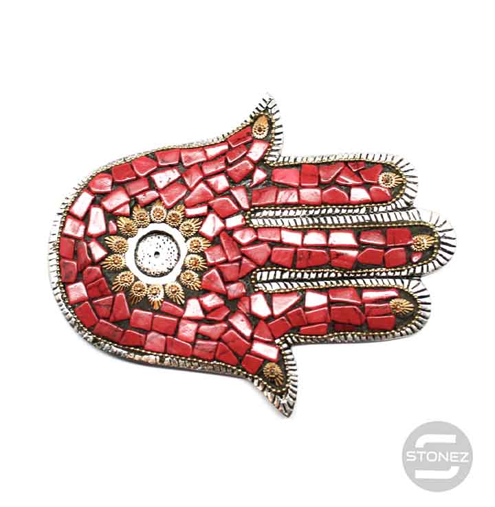 600301496-01 Porta Incienso Mano Fátima De Metal Y Piedra 12,5 x 10 Cms