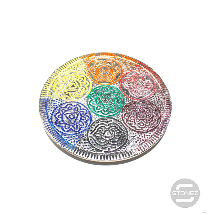 Carregue a imagem no visualizador da galeria, 600301544-02 Porta Incienso Placa De Metal 7 Chakras 10 Cms Aprox.
