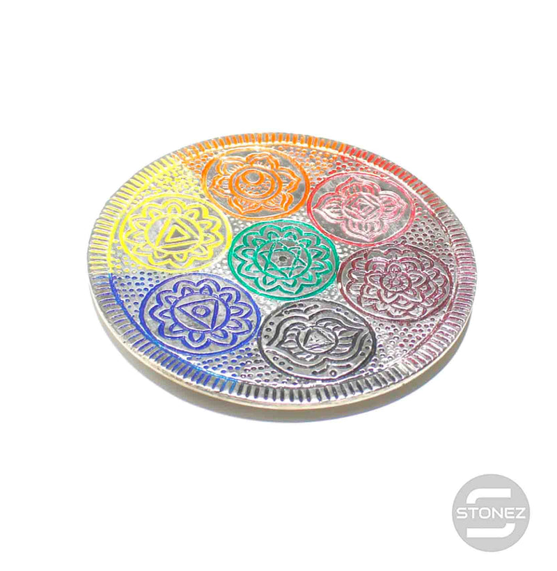 Carregue a imagem no visualizador da galeria, 600301544-02 Porta Incienso Placa De Metal 7 Chakras 10 Cms Aprox.
