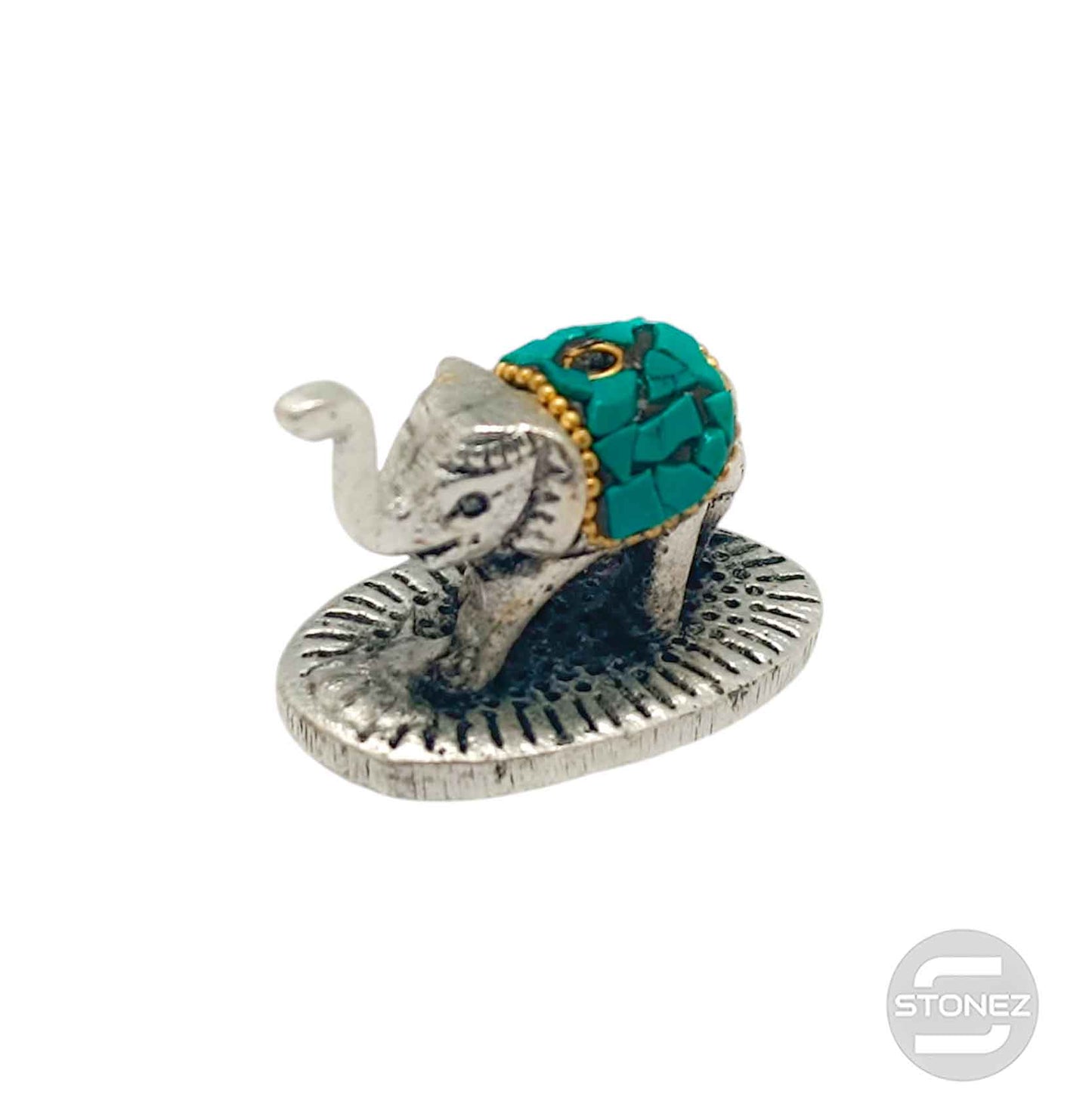 600301545-02 Porta Incienso De Metal Elefante Y Piedra Turquesina 4,5 Cms Aprox