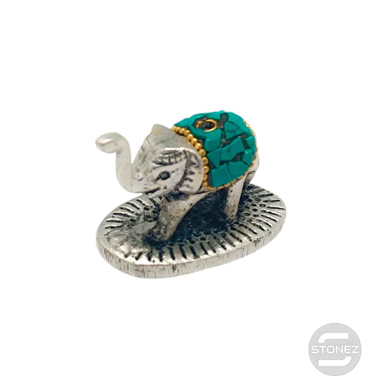 600301545-02 Porta Incienso De Metal Elefante Y Piedra Turquesina 4,5 Cms Aprox