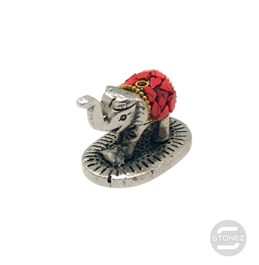 600301545-02 Porta Incienso De Metal Elefante Y Piedra Turquesina Roja 4,5 Cms Aprox