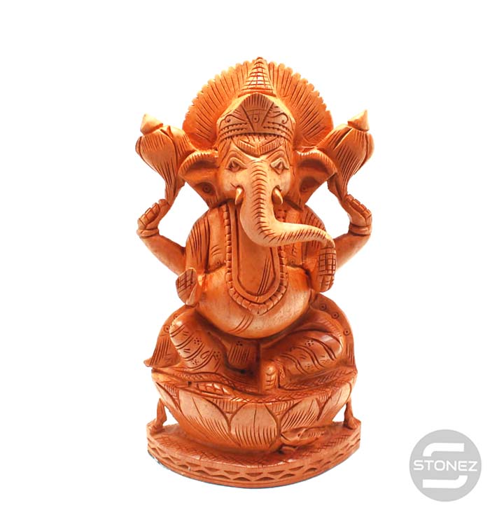 Cargue la imagen en el visor de la galería, 600301598 Figura Ganesha Tallada A Mano En Madera 20x11x5 CMS aprox
