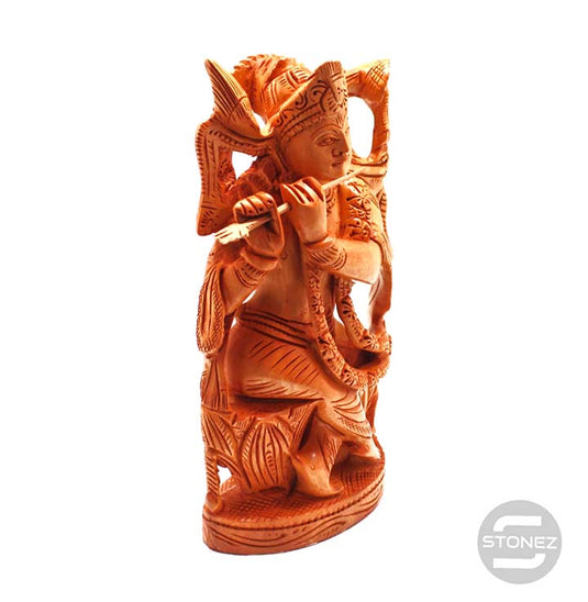 600301598 Figura Krishna Tallada A Mano En Madera 21x11x6 CMS aprox