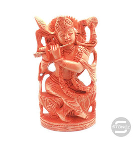 600301598 Figura Krishna Tallada A Mano En Madera 21x11x6 CMS aprox